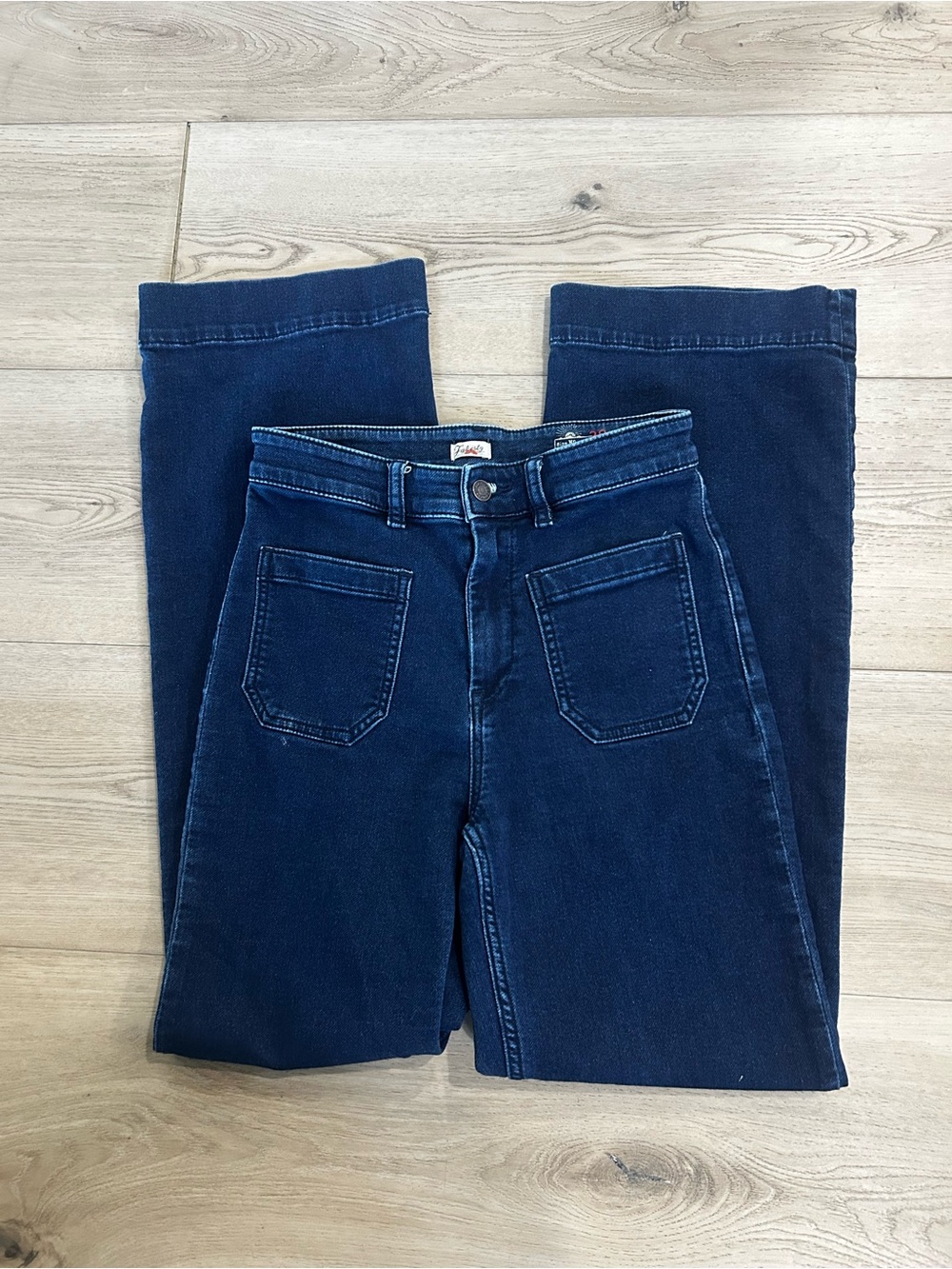 Faherty Stretch Terry Patch Pocket Jeans Dark Wash High Rise Wide Leg 28